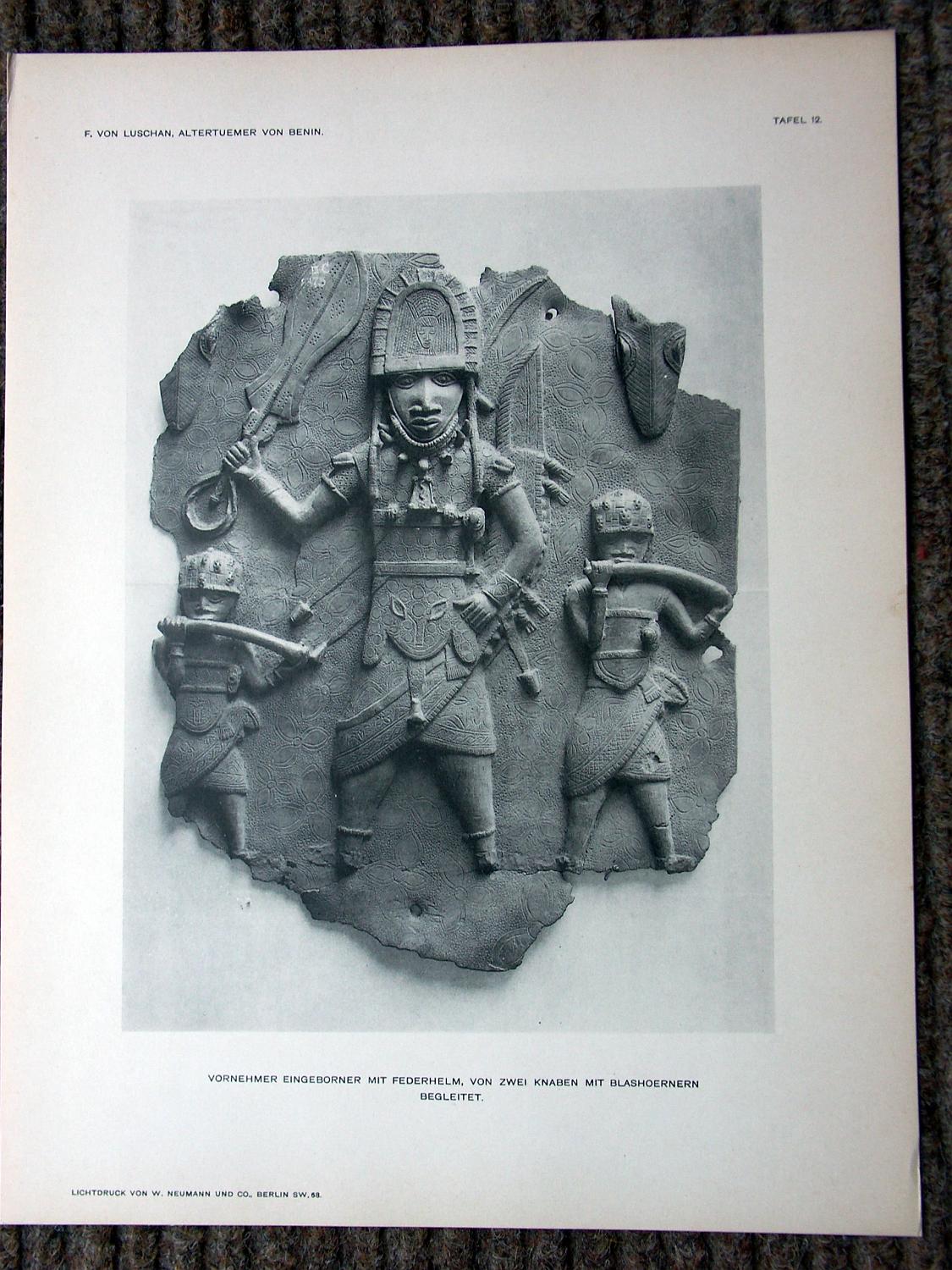 zz-lusc19,tafel 12 benin nigeria,bronze-platte mit figur und trompete